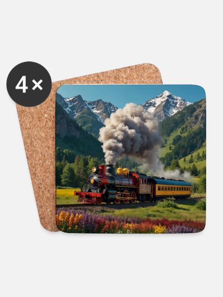 Nostalgische qualmende Dampflokomotive - Untersetzer (4er-Set) - Weiß