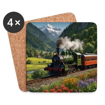 Locomotive à vapeur fumante nostalgique avec wagons - Dessous de verre (lot de 4) - blanc - Devant