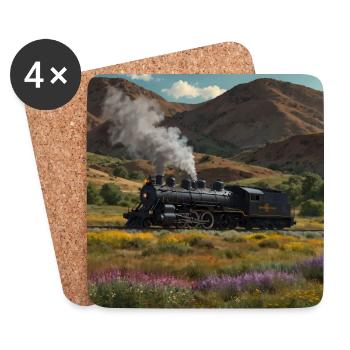 Large Smoking Steam Locomotive Tenderlokomtive - Coasters (set of 4) - white - Front