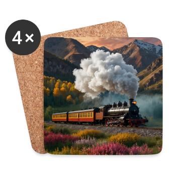 Nostalgic smoking steam locomotive with wagons - Coasters (set of 4) - white - Front