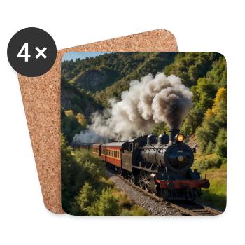 Nostalgic smoking steam locomotive with wagons - Coasters (set of 4) - white - Front