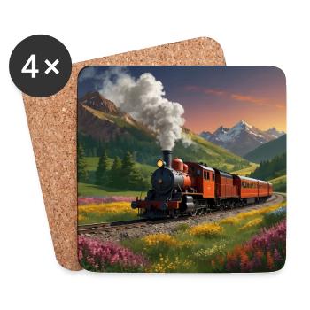 Nostalgic smoking steam locomotive with wagons - Coasters (set of 4) - white - Front