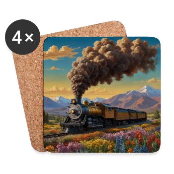 Nostalgic smoking steam locomotive with wagons - Coasters (set of 4) - white - Front