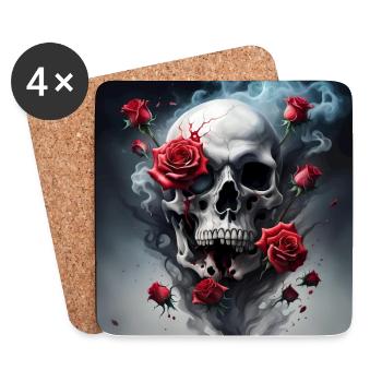 Skull and Roses - Untersetzer (4er-Set) - Weiß - Vorne
