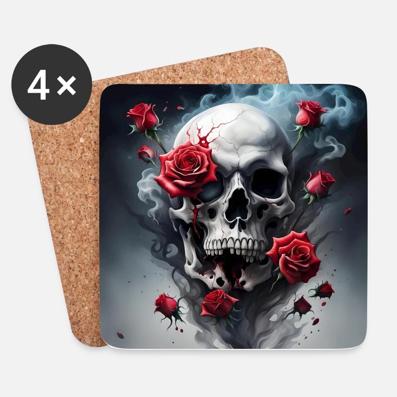 Skull and Roses - Untersetzer (4er-Set) - Weiß
