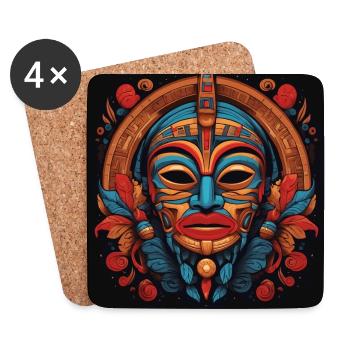 Kunstvoll farbenfrohe Inka Aztekenmaske - Untersetzer (4er-Set) - Weiß - Vorne