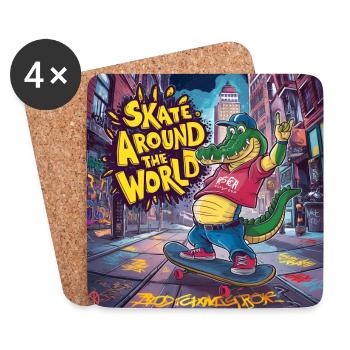 Cool alligator skating through the streets - Coasters (set of 4) - white - Front