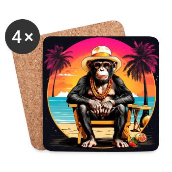 Chimpanzé cool avec des lunettes de soleil sur la plage - Dessous de verre (lot de 4) - blanc - Devant