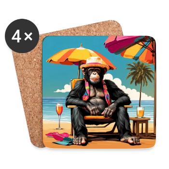 Chimpanzé cool avec des lunettes de soleil sur la plage - Dessous de verre (lot de 4) - blanc - Devant