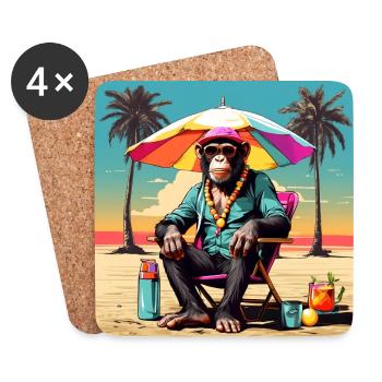 Cool chimpanzee with sunglasses on the beach - Coasters (set of 4) - white - Front