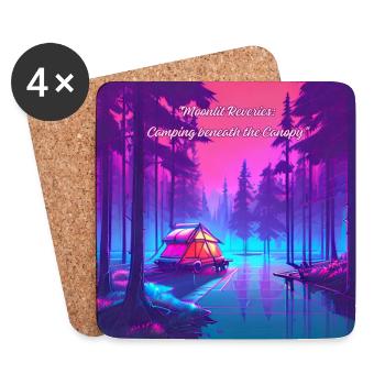 Rêveries au clair de lune en camping - Dessous de verre (lot de 4) - blanc - Devant