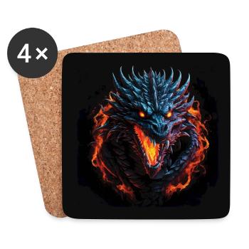 Dragon cracheur de feu aux yeux brillants - Dessous de verre (lot de 4) - blanc - Devant
