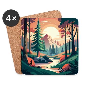 Wald mit Bach und Sonnenuntergang - Untersetzer (4er-Set) - Weiß - Vorne