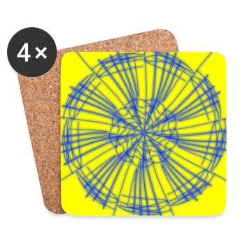 geometrisches Design in Blau und Gelb - Untersetzer (4er-Set) - Weiß - Vorne
