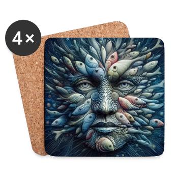 Gesicht aus Fischen - Untersetzer (4er-Set) - Weiß - Vorne