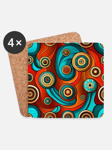Modern Ajrakh Seamless Pattern - Coasters (set of 4) - white