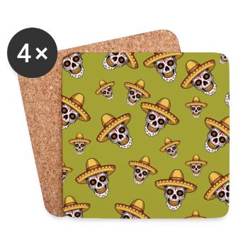 Buntes Calavera Totenkopf Muster Design - Untersetzer (4er-Set) - Weiß - Vorne