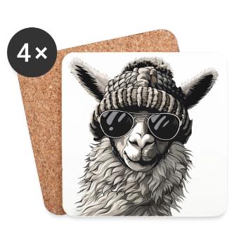 Lama mit Sonnenbrille und Wollmütze - Untersetzer (4er-Set) - Weiß - Vorne