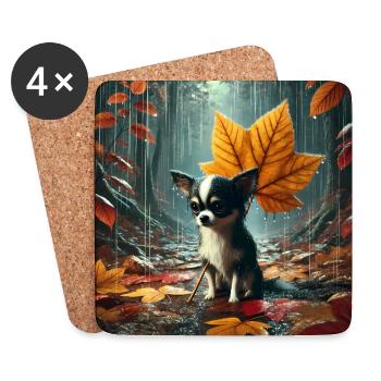 Sad Chihuahua in the Rain in Autumn - Coasters (set of 4) - white - Front
