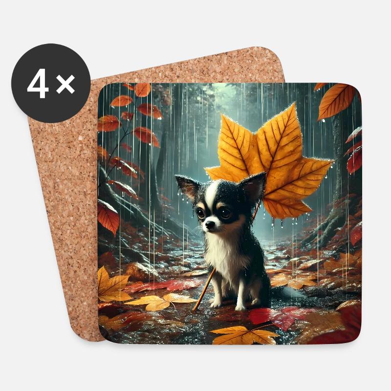 Trauriger Chihuahua im Regen im Herbst - Untersetzer (4er-Set) - Weiß