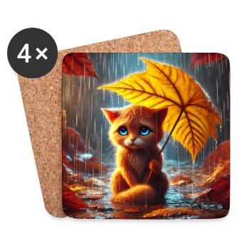 Traurige Katze im Regen im Herbst - Untersetzer (4er-Set) - Weiß - Vorne
