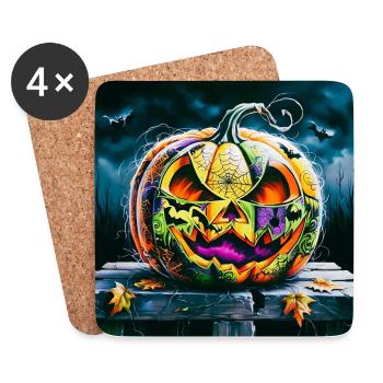 Citrouille d’Halloween - Dessous de verre (lot de 4) - blanc - Devant