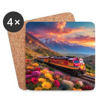 Locomotive diesel Santa Fe avec wagons - Dessous de verre (lot de 4) - blanc - Devant