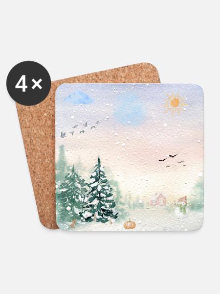 Winter Wonderland Snowy Landscape - Coasters (set of 4) - white