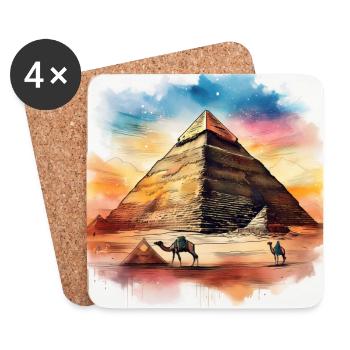 Vintage Pyramid with Camels – Colourful Ink art - Coasters (set of 4) - white - Front