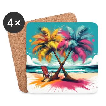Vibrant Palm Trees on a Tropical Beach - Coasters (set of 4) - white - Front