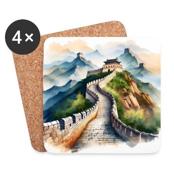 Colourful Great Wall of China Scenic Illustration - Coasters (set of 4) - white - Front