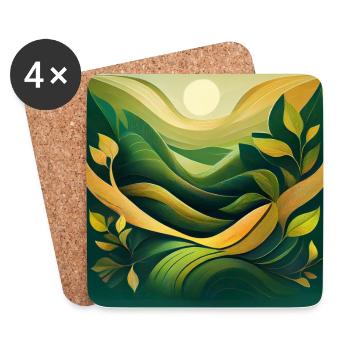 Abstract Green Landscape with Sun and Leaves - Coasters (set of 4) - white - Front