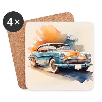 Vintage Classic Car Illustration - Coasters (set of 4) - white - Front