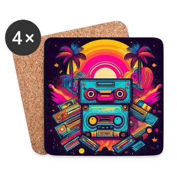 Retro Cassette Tapes Neon Sunset Art - Coasters (set of 4) - white - Front