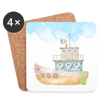 Tugboat Watercolour Illustration - Coasters (set of 4) - white - Front