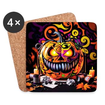 effrayant citrouille d’Halloween souriant - Dessous de verre (lot de 4) - blanc - Devant