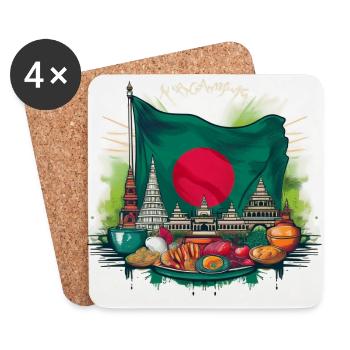 Iconic Bangladesh Flag with Landmark Art - Coasters (set of 4) - white - Front