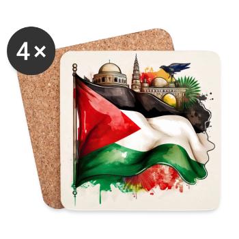 Palestinian Pride Flag with Iconic Landmarks - Coasters (set of 4) - white - Front
