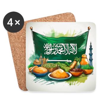 Saudi Flag and Feast – Vibrant Arabian Heritage - Coasters (set of 4) - white - Front