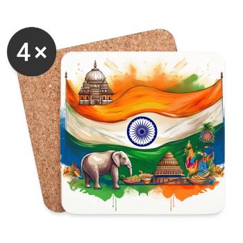 Vibrant Indian Heritage Flag Art - Coasters (set of 4) - white - Front