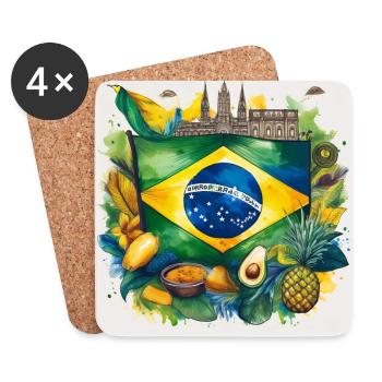 Brazilian Flag and Traditional Foods - Coasters (set of 4) - white - Front