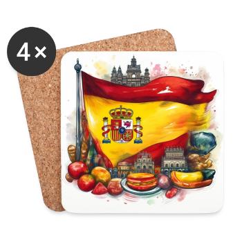 Spain Flag with Traditional Cuisine Design - Coasters (set of 4) - white - Front