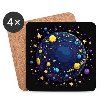 Planètes et corps célestes, étoiles et comètes - Dessous de verre (lot de 4) - blanc - Devant