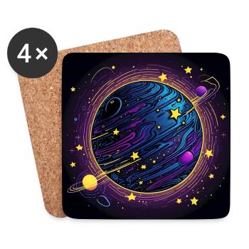 Planets and celestial bodies, stars and comets - Coasters (set of 4) - white - Front