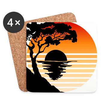 Minimalist Sunset Silhouette – Tranquil Nature Art - Coasters (set of 4) - white - Front