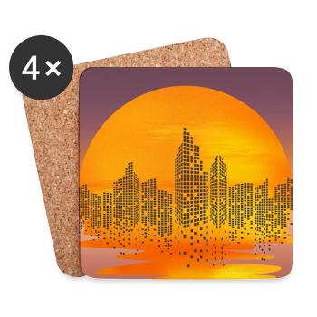 Cityscape at Sunset – Urban Silhouette Art - Coasters (set of 4) - white - Front