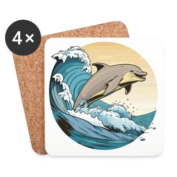 Bondir des vagues : une danse ludique des dauphins - Dessous de verre (lot de 4) - blanc - Devant