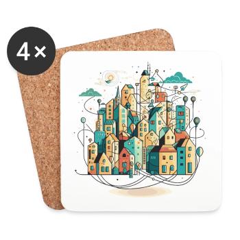 Cityscape Connections: Ein stilisiertes Bild von Interco - Untersetzer (4er-Set) - Weiß - Vorne
