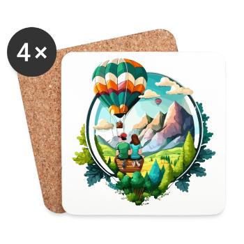 Montgolfière colorée : un voyage d’émerveillement et de - Dessous de verre (lot de 4) - blanc - Devant