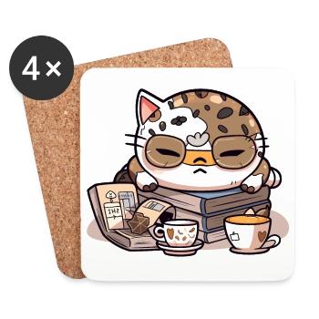 Le lecteur : un chat endormi et une pile de livres - Dessous de verre (lot de 4) - blanc - Devant